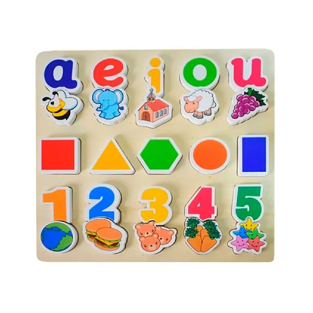 DIA DEL NIÑO - Rompecabezas de vocales numeros y formas geometricas multicolor