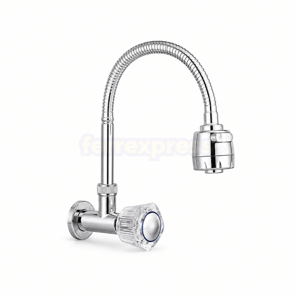 Grifo cromado flexible agua fría perilla acrílico 