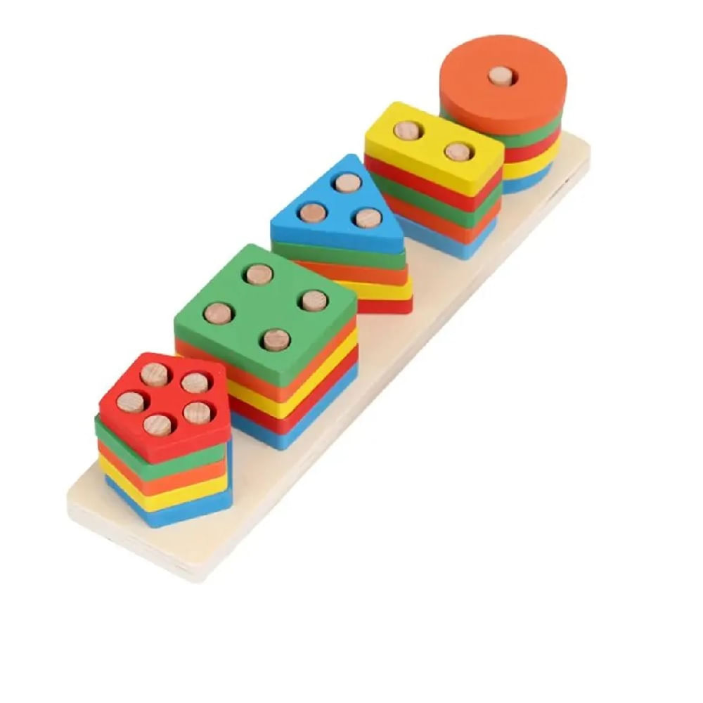 DIA DEL NIÑO - Juguete Didactico con Encaje de 5 Figuras Geometricas Multicolor