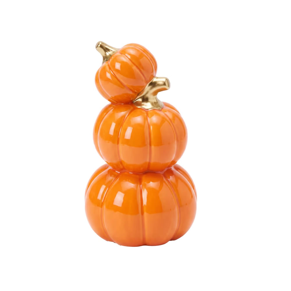 HALLOWEEN - Calabazas de Porcelana Apiladas  Naranja Decoracion