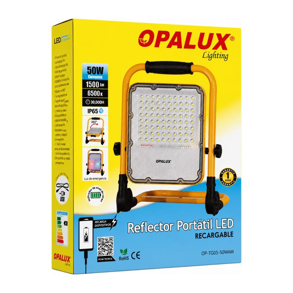 Reflector LED Opalux 50w Recargable Para Exteriores IP65 80 Leds