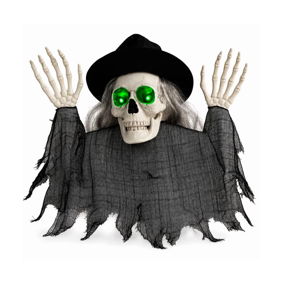 HALLOWEEN - Adorno Calavera Halloween con Ojos LED Verdes Decorativa