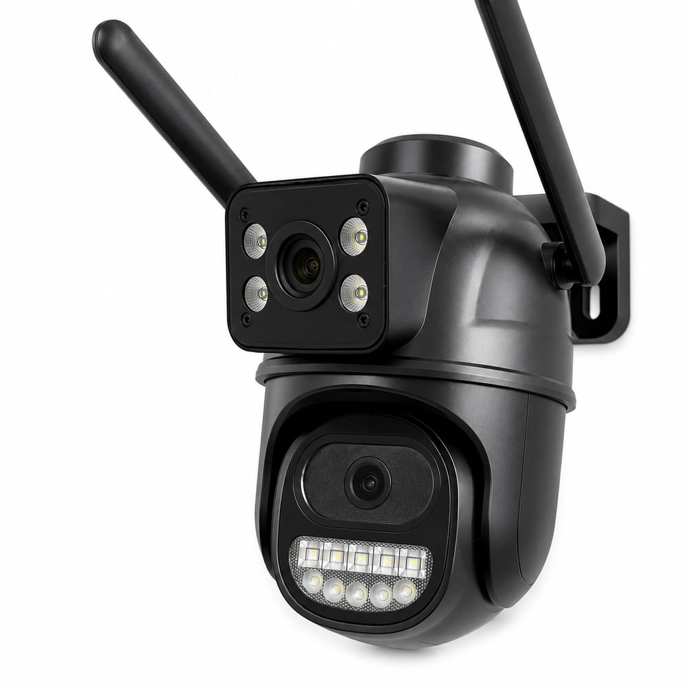 Cámara Smart IP WiFi doble lente, resolución 3K Ultra HD para vigilancia.
