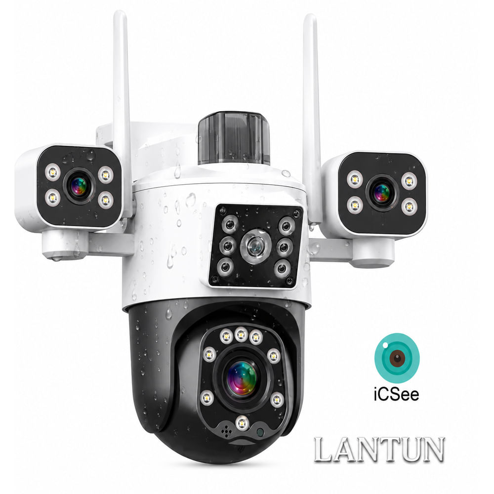 Cámara Pulpo 5K WiFi exterior, 3 lentes, visión nocturna 360°, color blanco.