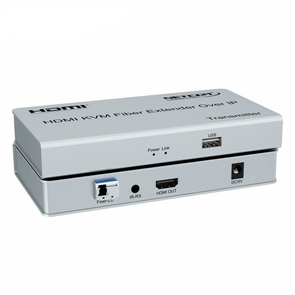Extensor HDMI por Fibra Óptica NETCOM 20Km Full HD 1080p KVM USB IR Loop Out LC Monomode Over IP
