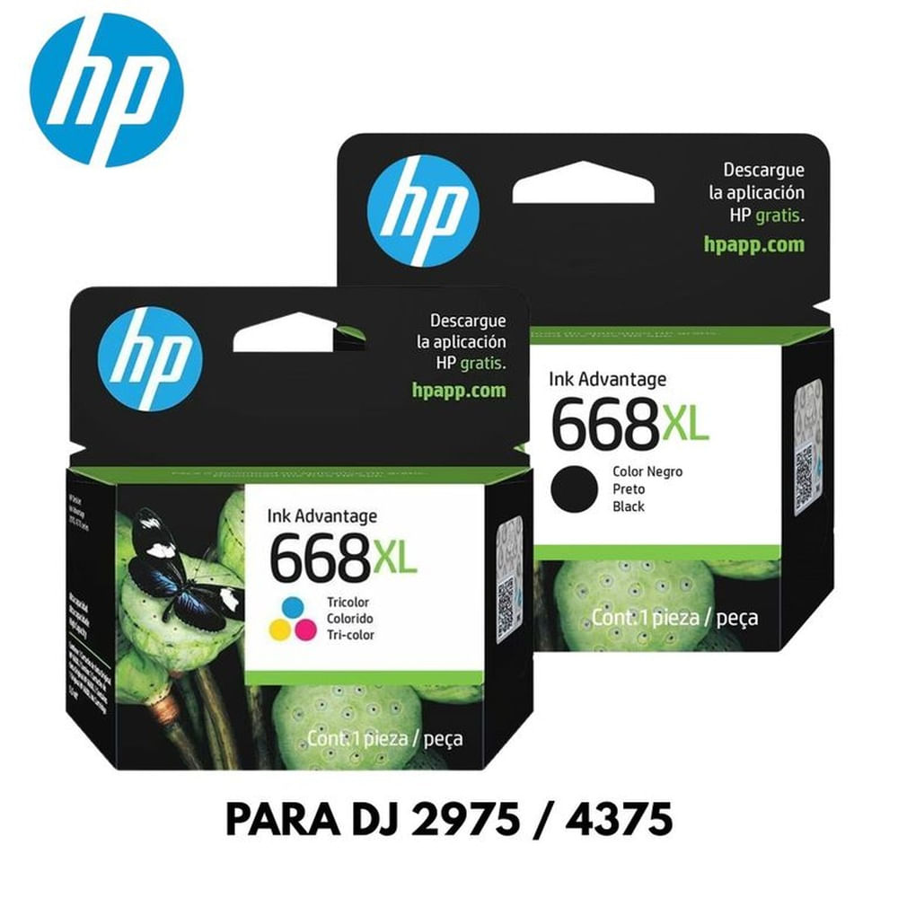 KIT DE TINTAS HP 668XL NEGRO Y TRICOLOR 7FP38VL 7FP39VL PARA DJ 2975 4375