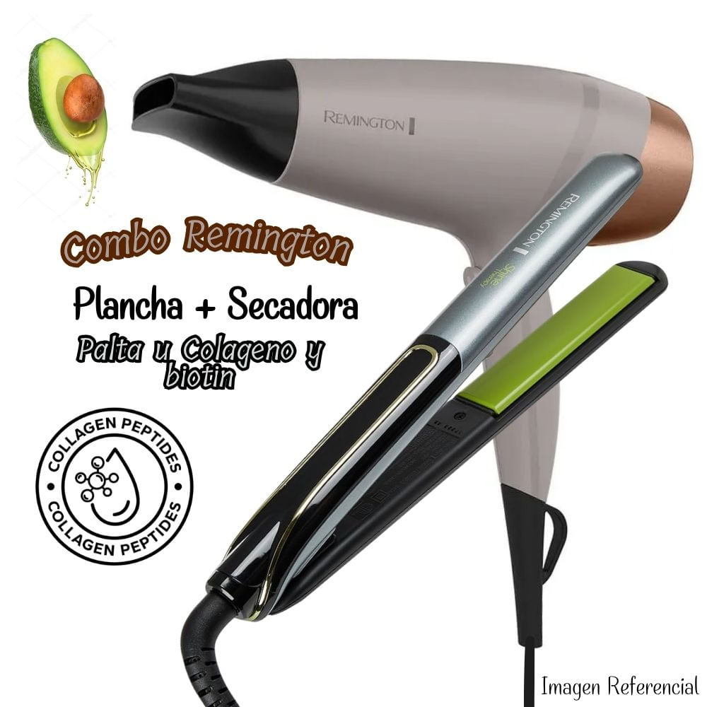 COMBO REMINGTON SECADORA COLAGENO Y PLANCHA PALTA S12A-D26A
