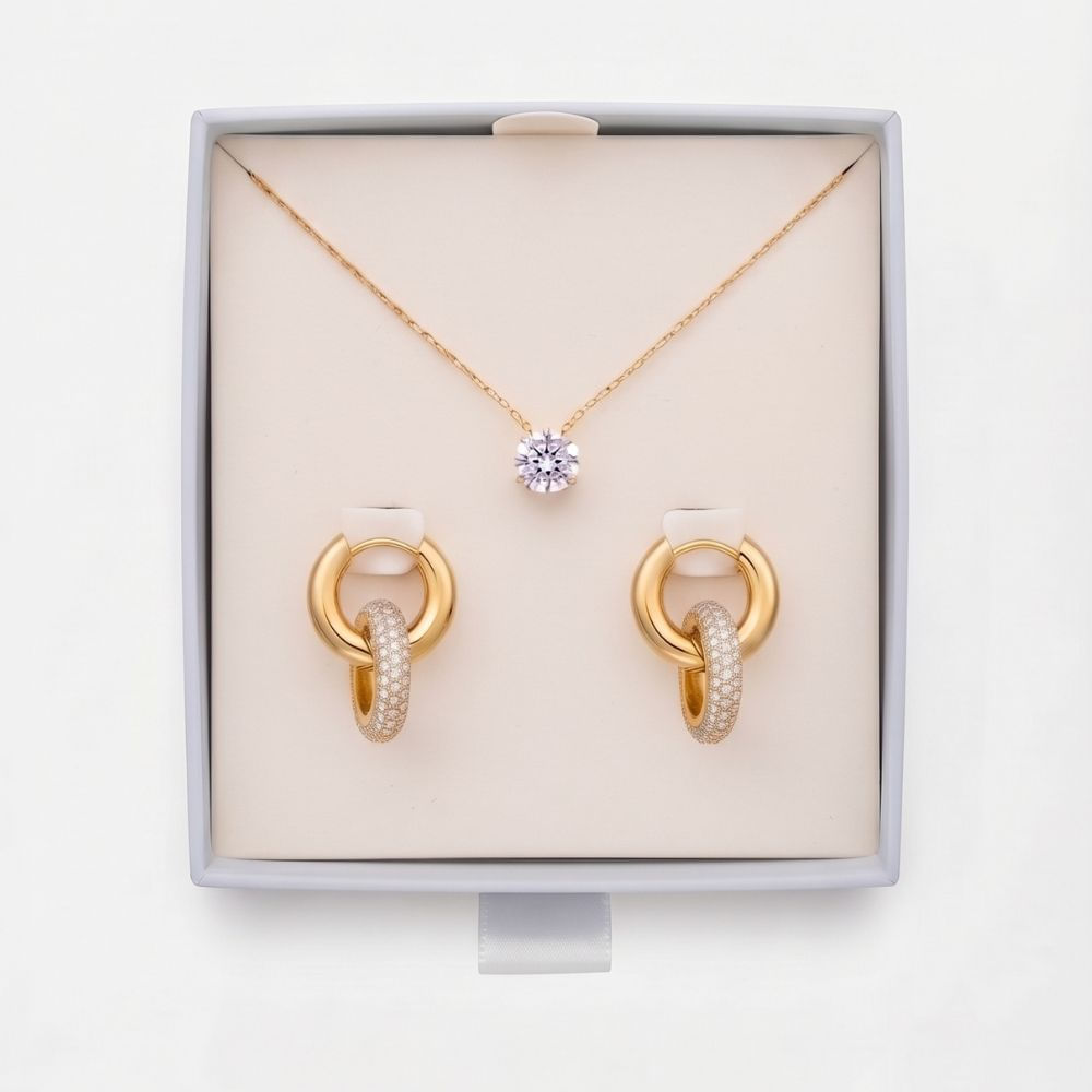 Pack de Collar de Circón y Argollas Doble Uso