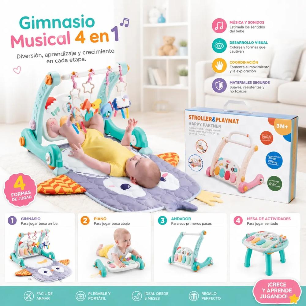 Gimnasio y Andadera para Bebe Multifuncional Celeste