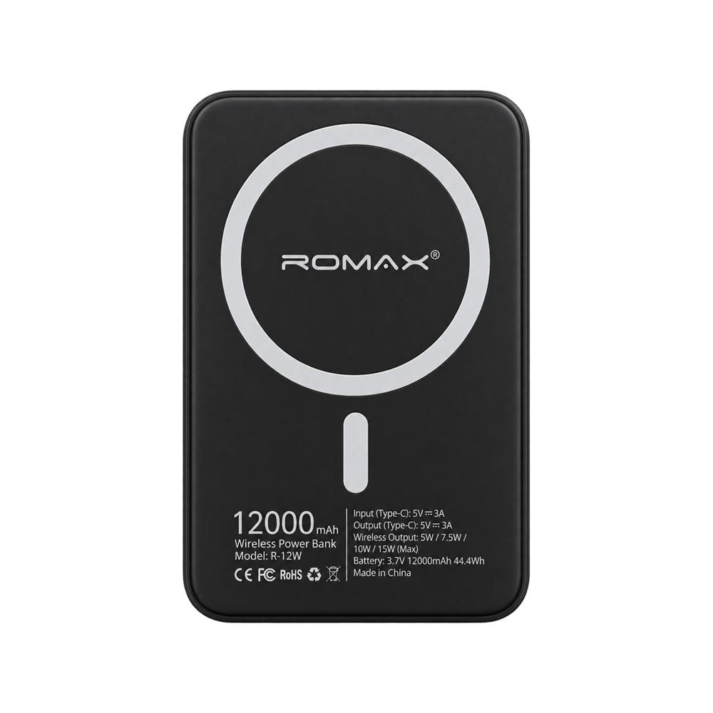 Power Bank Magnético Inalámbrico 12000 mAh con Carga Rápida 22.5W Negro