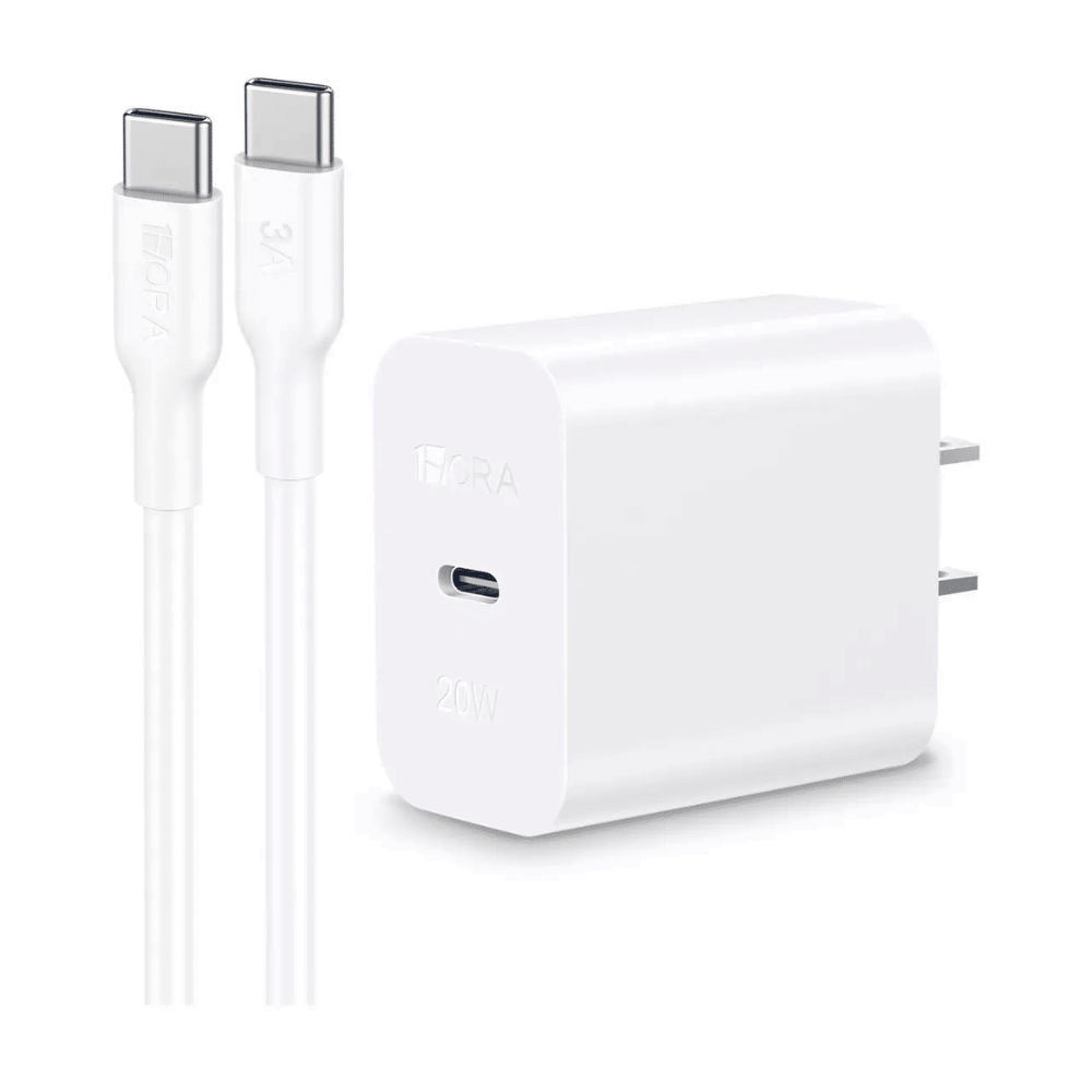 CARGADOR CARGA RAPIDA 1HORA GAN 20W USB-C Y CABLE TIPO C A C 3A BLANCO