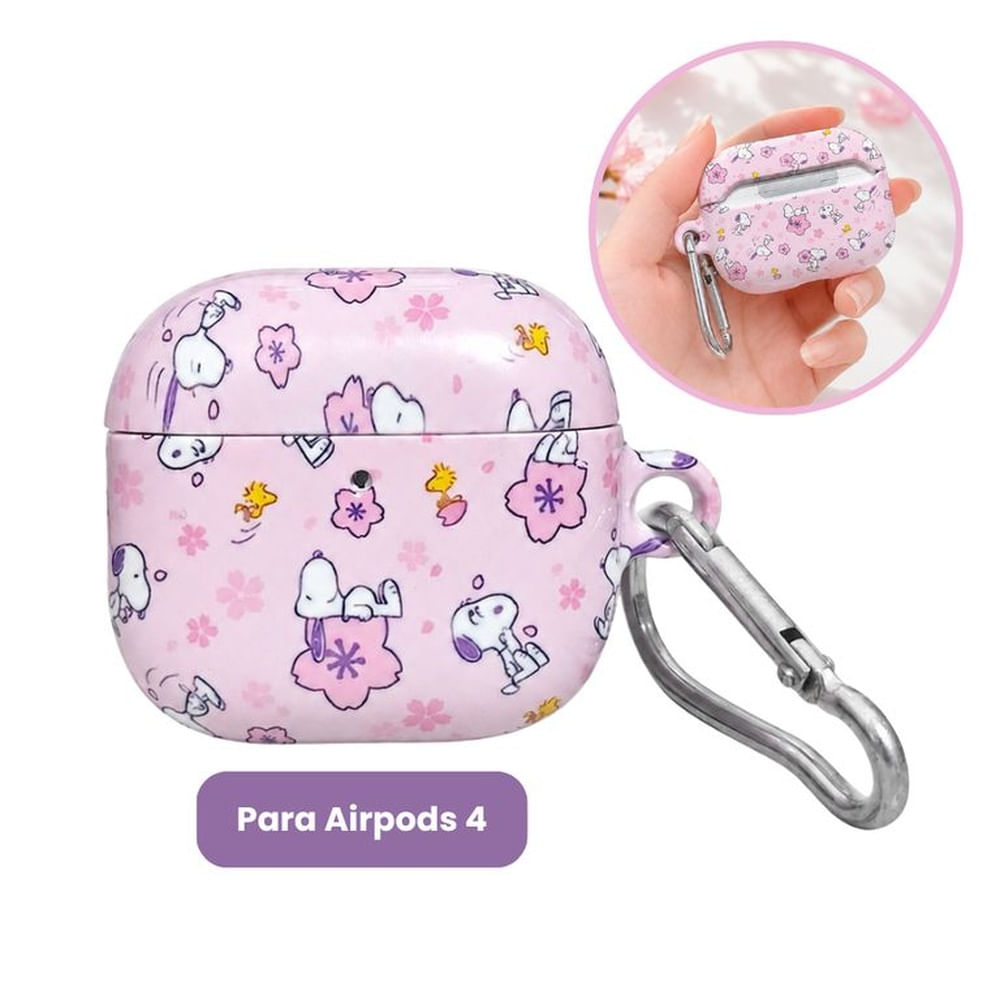 SNOOPY FUNDA PARA AIRPODS 4 CEREZOS JAPONESES - GANCHO PLATEADO