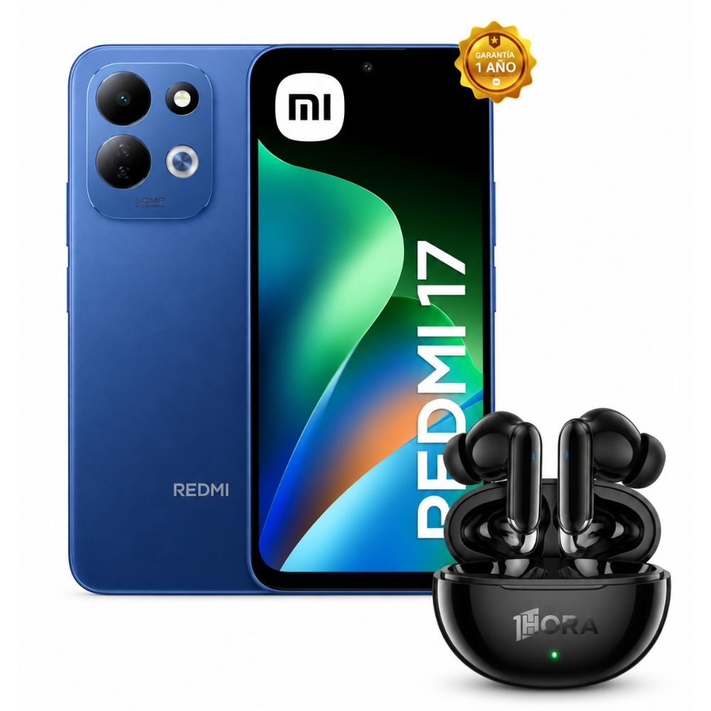 Celular Xiaomi Redmi 17 128GB 4GB Azul y Audifonos Inalambricos 1HORA AUT205 Negro