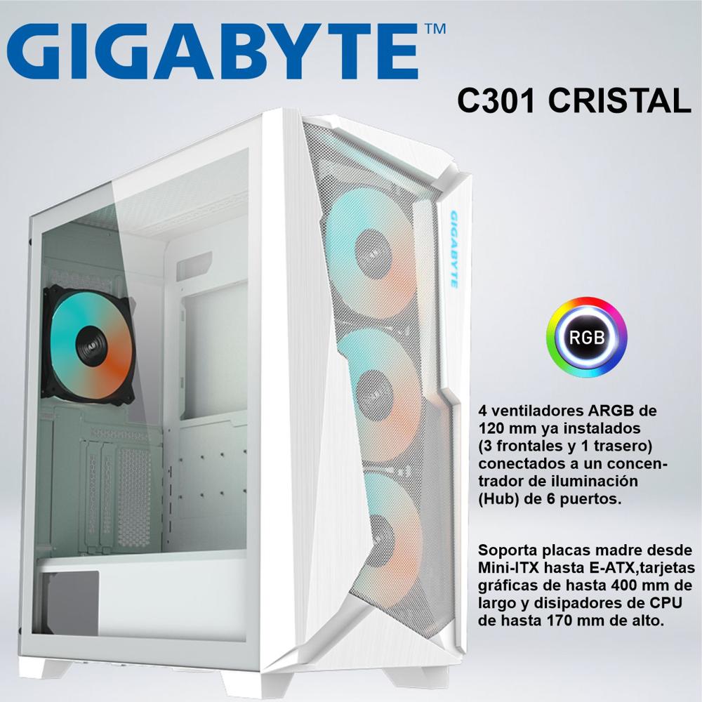 CASE MID TOWER GIGABYTE C301 CRISTAL ARGB WHITE