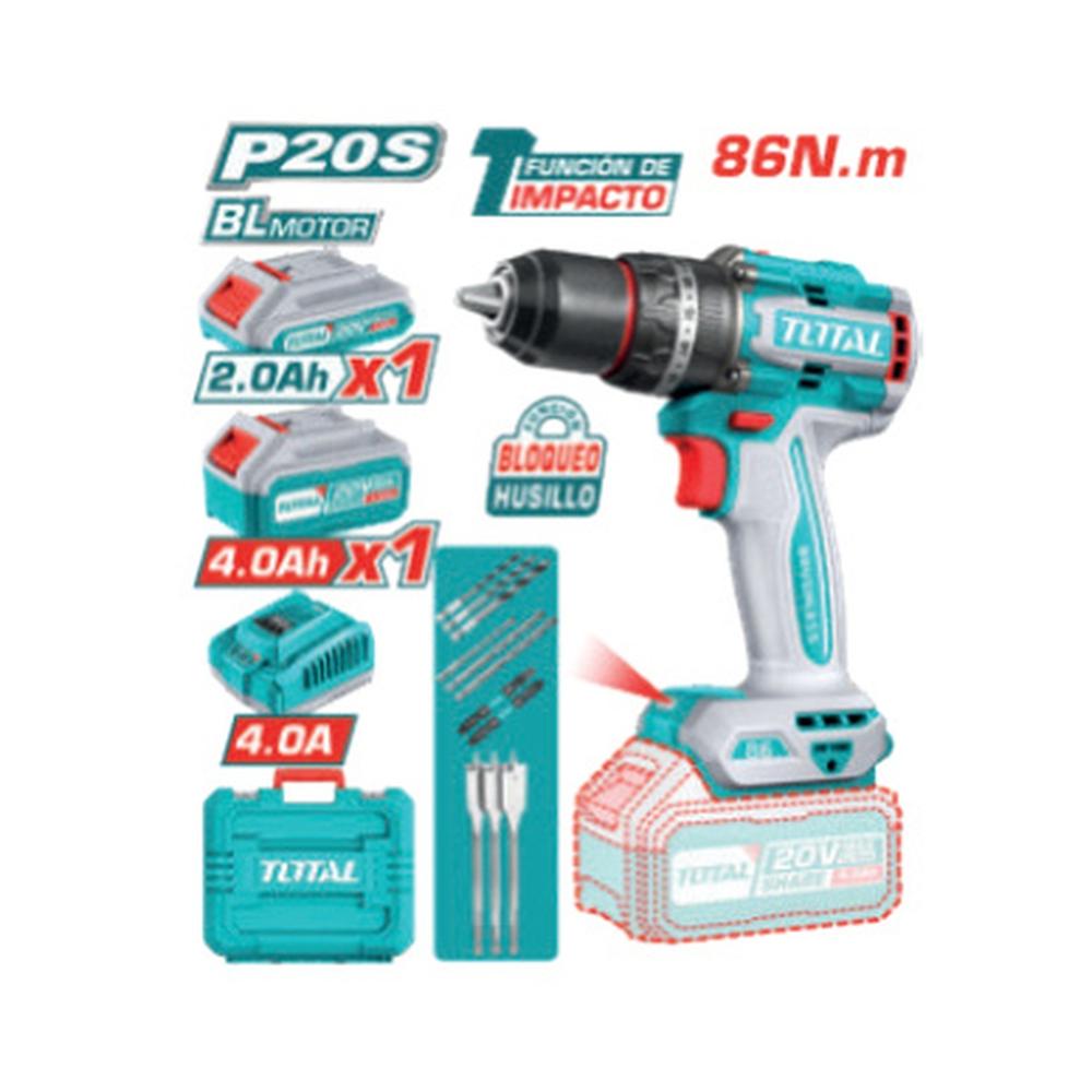 Taladro Percutor Li-ion 20v 86nm 13mm 2.ah + 4.0ah Brushless +acc Maletin Industrial Tidli20868