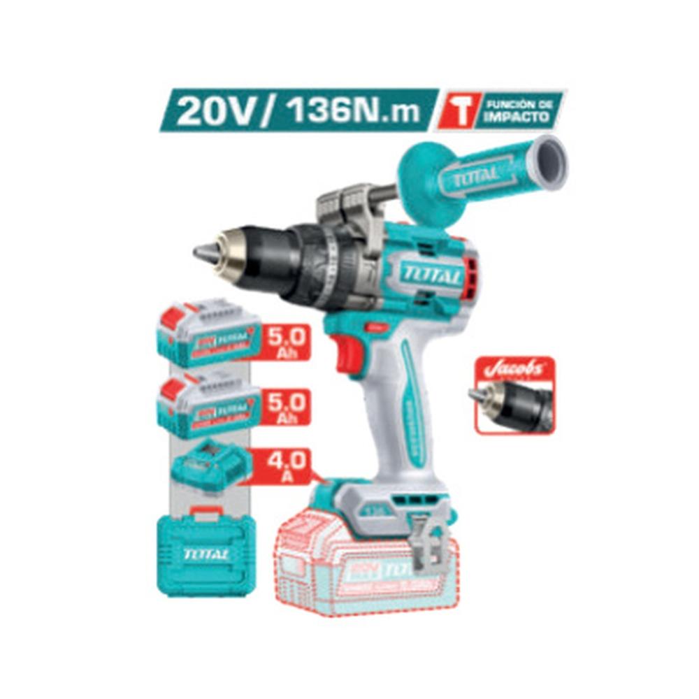 Taladro Percutor Bl Motor 20v 136nm 13mm 2x5.0ah Chuck + Maletin Industrial Tidli201368