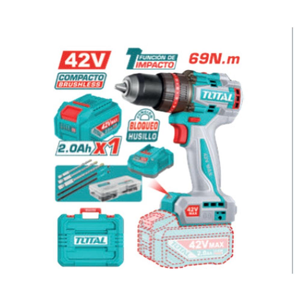 Taladro Percutor 42v 69nm 13mm 1x2.0ah Brushless +acc Maletin Industrial Tidli426981
