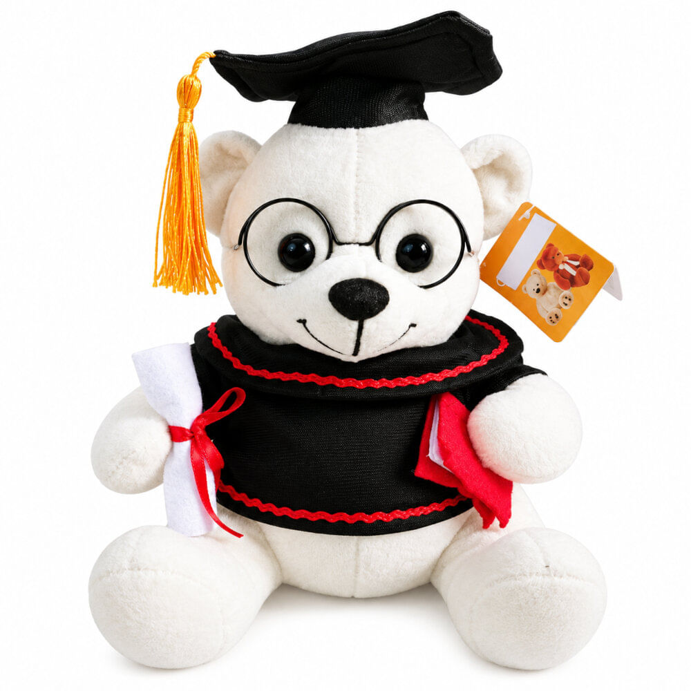 Peluche Oso Polar Graduado con Birrete Lentes y Diploma