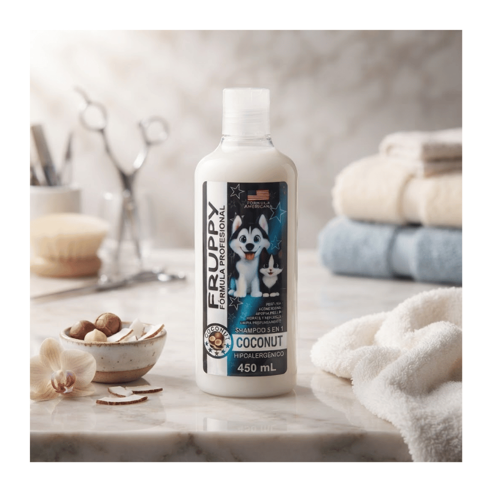 FRUPPY Shampoo 5 en 1 Coconut Hipoalergénico para Perros y Gatos - 450 ml