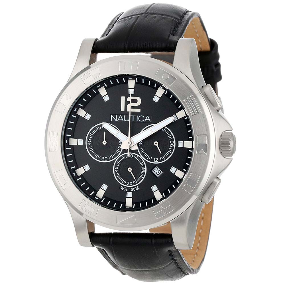 Reloj Nautica NCS 801 N21548G Fecha Cronómetro Correa De Cuero Negro