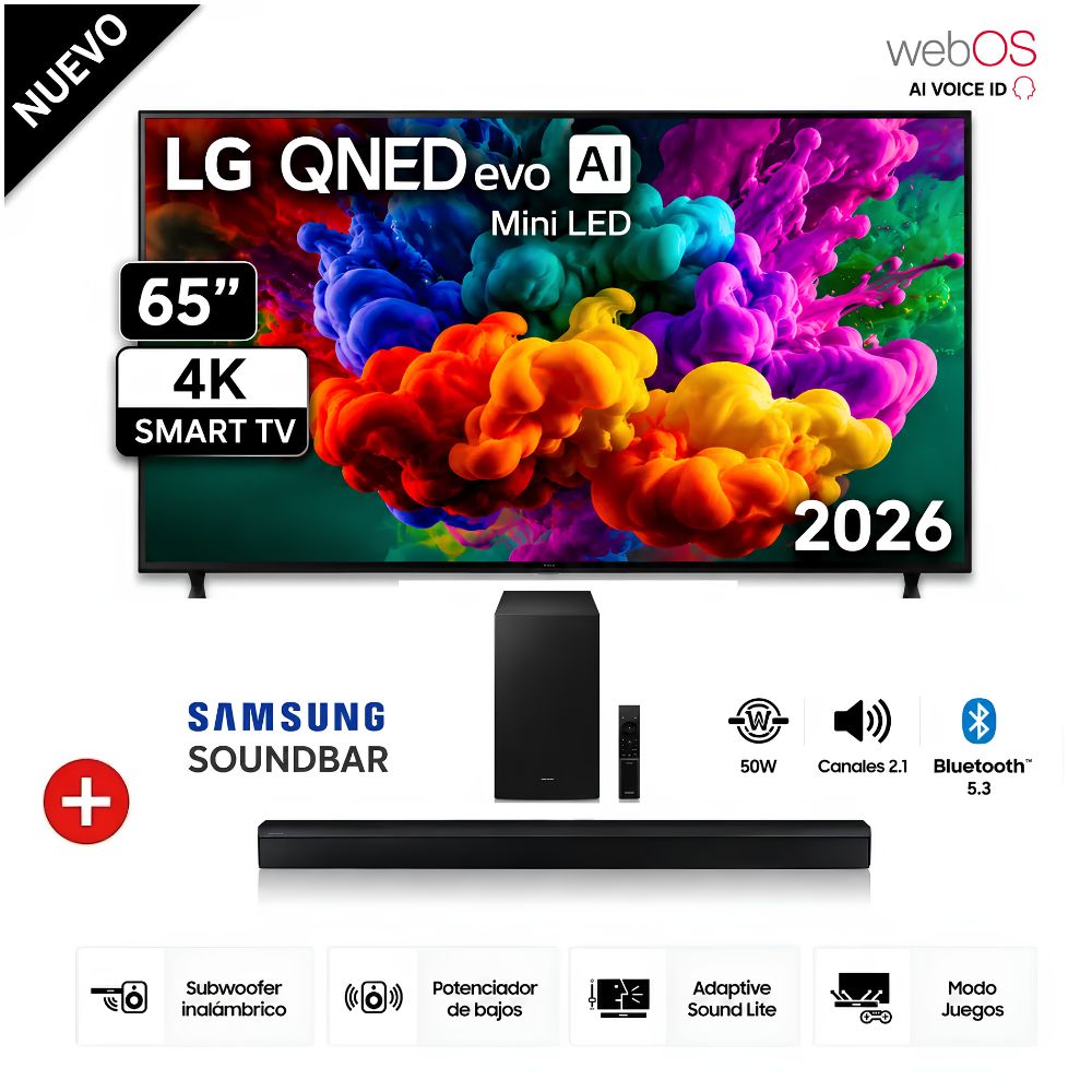 Televisor LG 65 QNED MiniLED 4K con AI 65QNED65BSA Smart TV 2026- SOUNDBAR SAMSUNG B450F