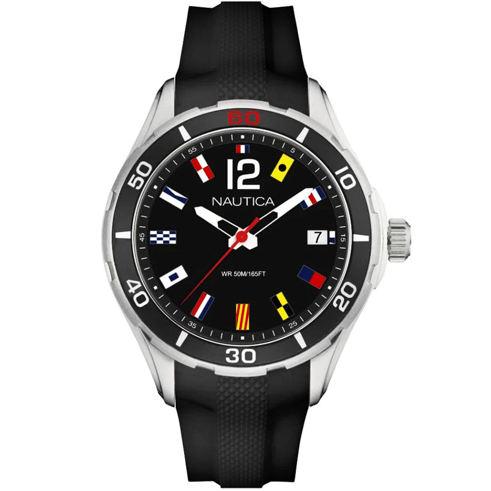 Reloj Nautica NST 1 NAPNSI801 Fecha Correa de Silicona Negro