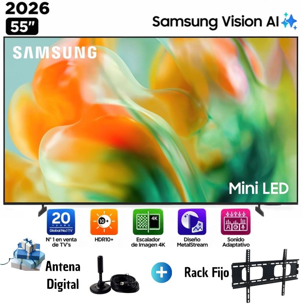 Televisor Samsung  Mini LED 55 pulgadas 4K Ultra HD Tizen UN55M80HAGXPE con Antena Dig y Rack Fijo