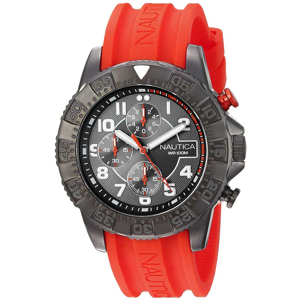 Reloj Nautica NSR 104 NAD17514G Cronómetro Correa De Silicona Rojo