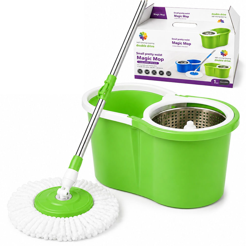 Trapeador con Escurridor Giratorio Automático y 1 Mopa Verde BY1