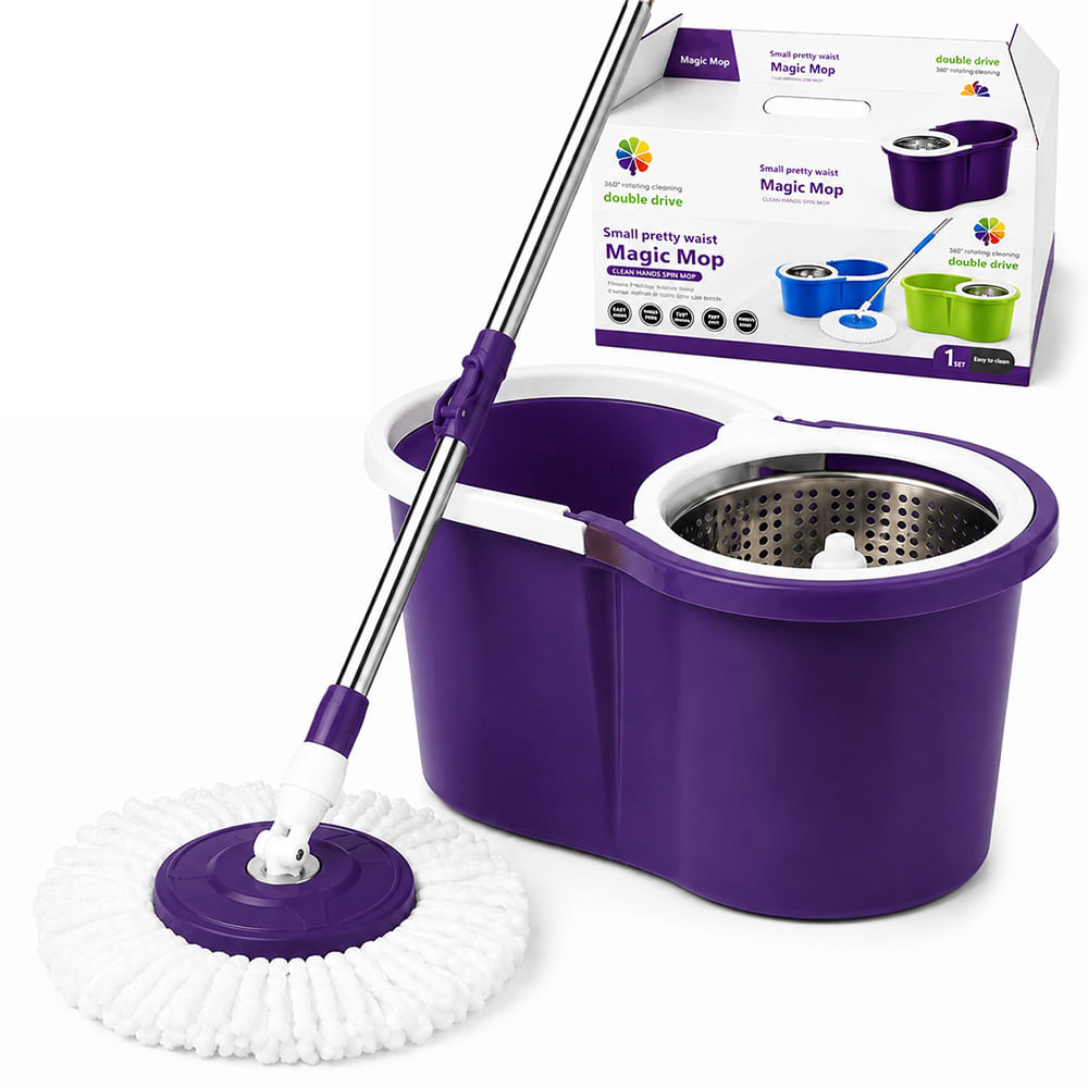 Trapeador con Escurridor Giratorio Automático y 1 Mopa Morado BY1