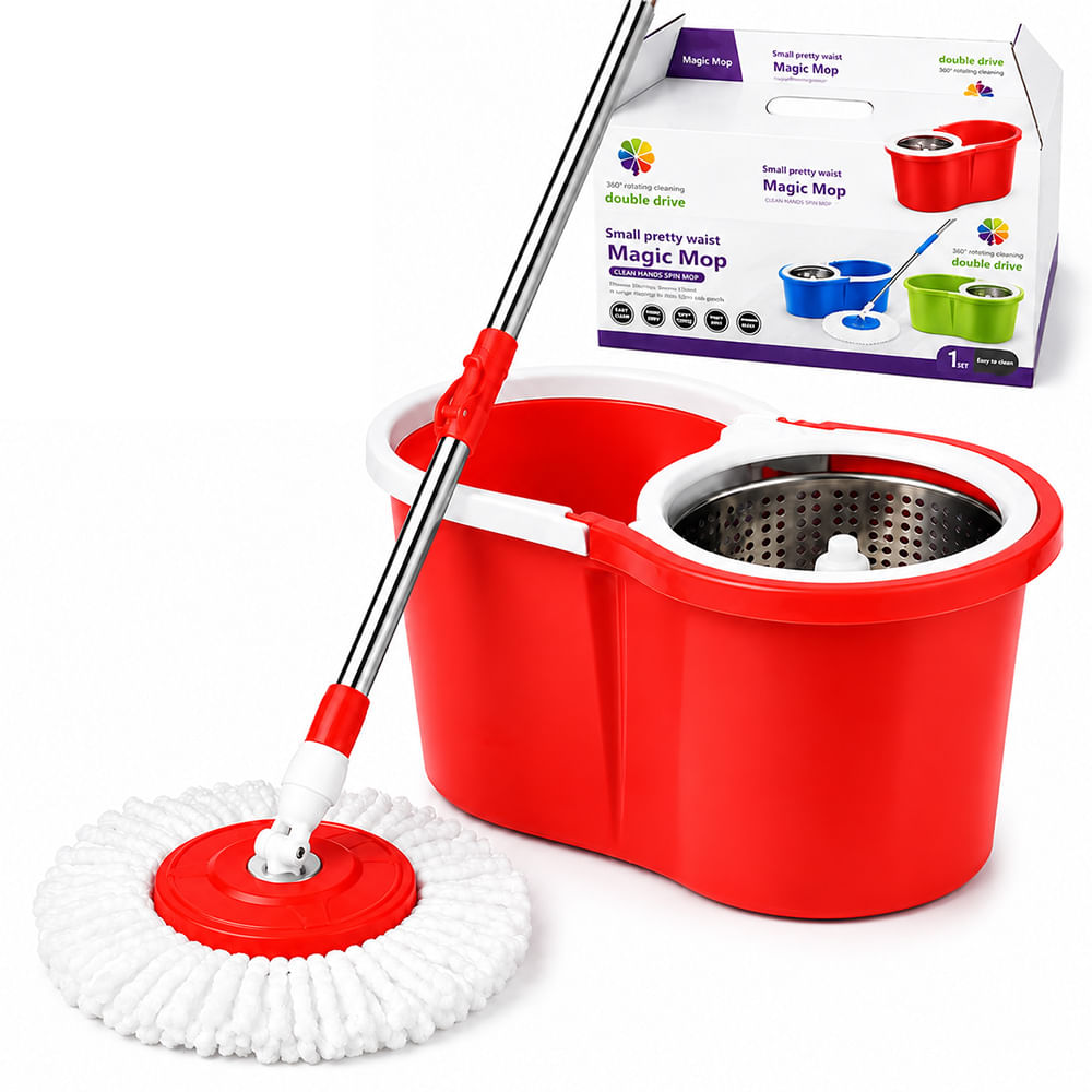 Trapeador con Escurridor Giratorio Automático y 1 Mopa Rojo BY1