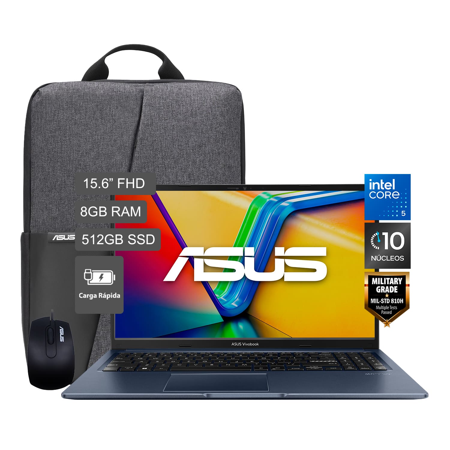 Laptop ASUS Vivobook 15 Intel Core 5 8GB RAM 512GB SSD 15.6"" + Mochila + Mouse X1504VA-BQ4454W