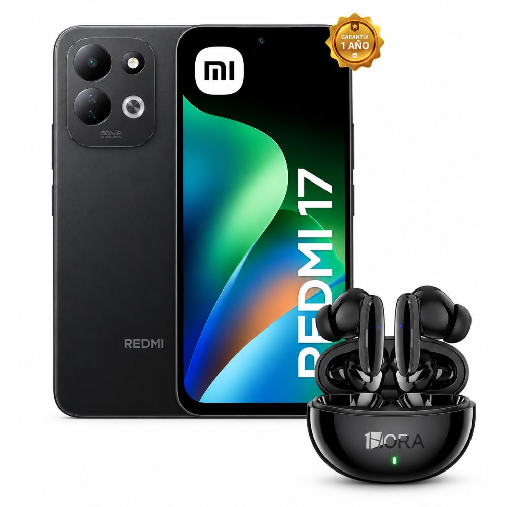 Celular Xiaomi Redmi 17 128GB 4GB Negro y Audifonos Inalambricos TWS AUT205 1HORA negro
