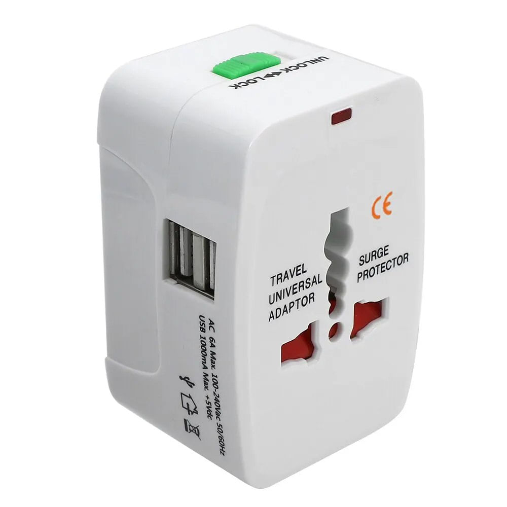 Adaptador Internacional Enchufe Universal Viajero 110v 220v mas 2 USB