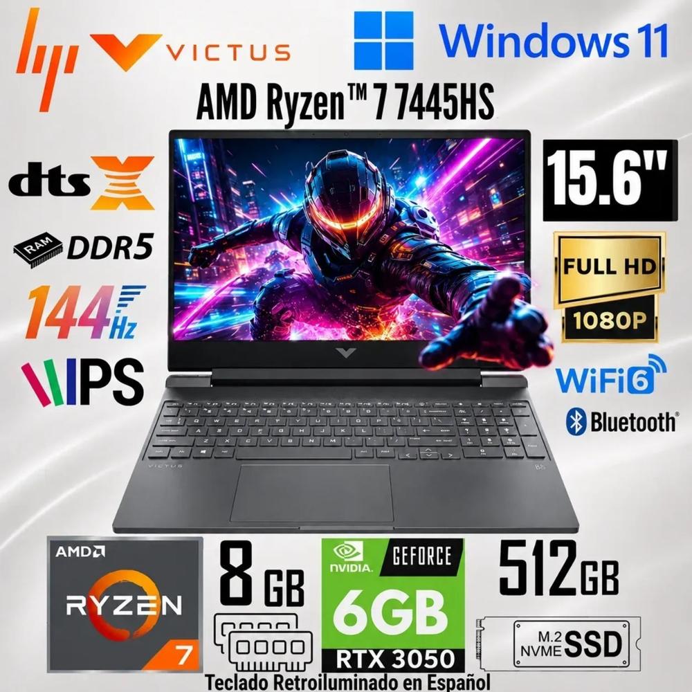 Laptop HP Victus Gaming 15-FB3019la AMD Ryzen 7 7445HS 8GB RAM 512GB SSD RTX 3050-6GB 15.6 FHD
