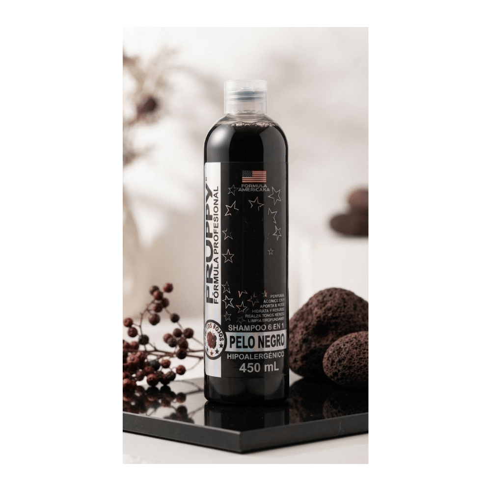 FRUPPY Shampoo 6 en 1 Pelo Negro Hipoalergénico para Perros y Gatos - 450 ml