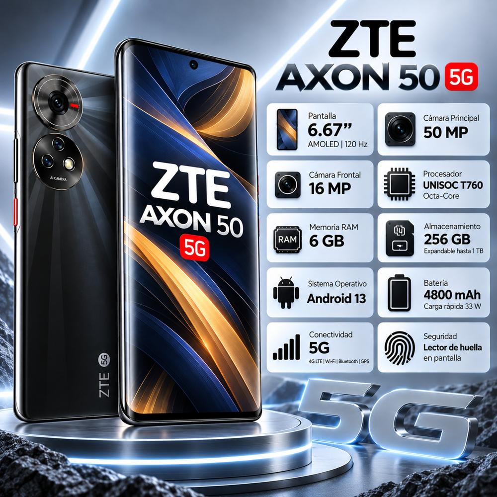 Celular ZTE Axon 50 5G 6GB RAM 256GB negro