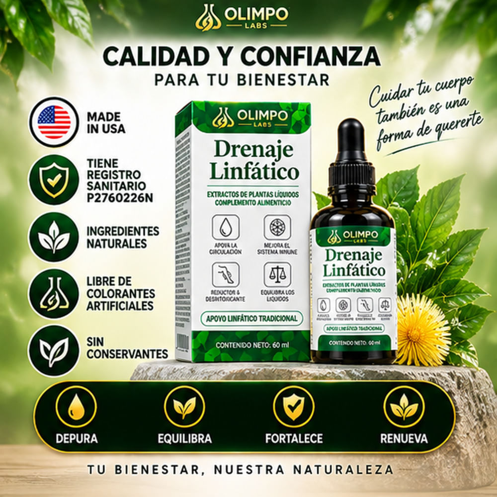 DRENAJE LINFÁTICO OLIMPO LABS  EXTRACTOS DE PLANTAS LÍQUIDOS 60 ML