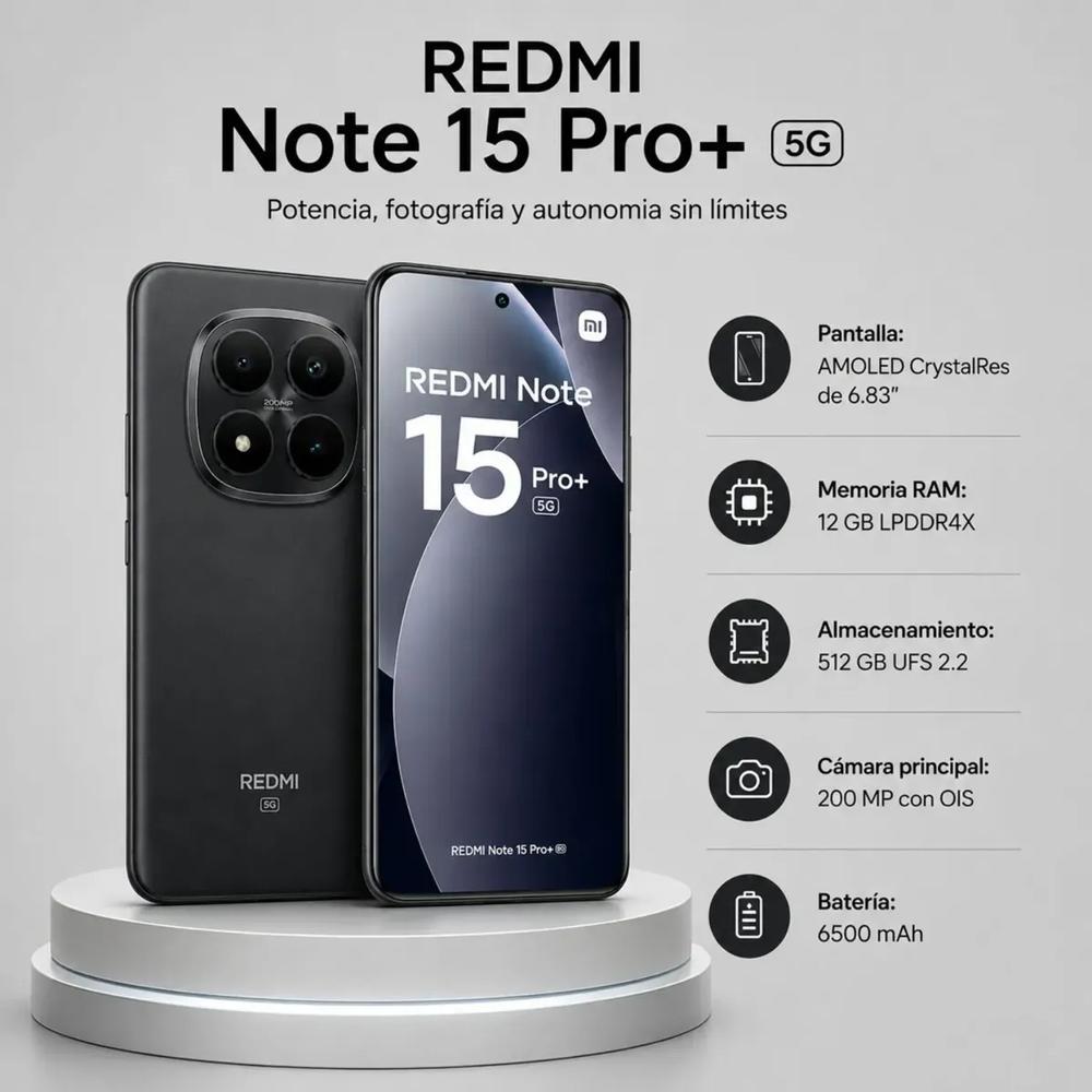 Xiaomi Redmi Note 15 Pro Plus 5G 12GB RAM 512GB   NEGRO