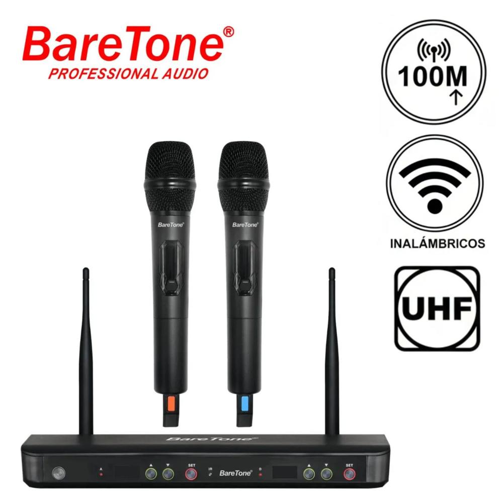 Sistema de Micrófono Baretone WM 2802W  Doble con UHF Multi Frecuencia