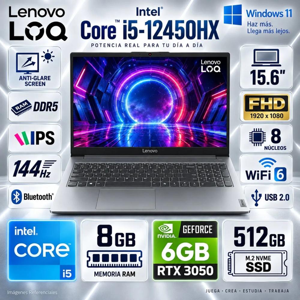 Laptop Lenovo LOQ 15IAXE Intel Core i5-12450HX 8GB RAM 512GB  RTX 3050-6GB 15.6 FHD 144   83LK00ETLM