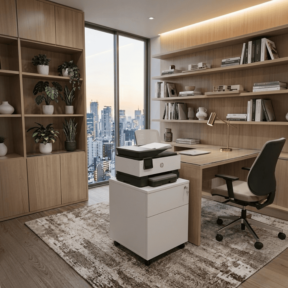 Mueble Auxiliar  de melamina con Ruedas y Chapa en 2 cajones Blanco