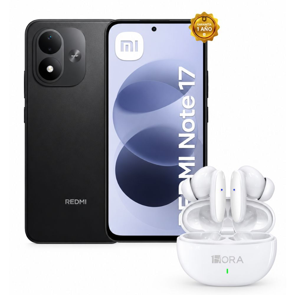 Celular Xiaomi Redmi Note 17 128GB 6GB Negro y Audifonos Inalambricos 1HORA AUT205 Blancos