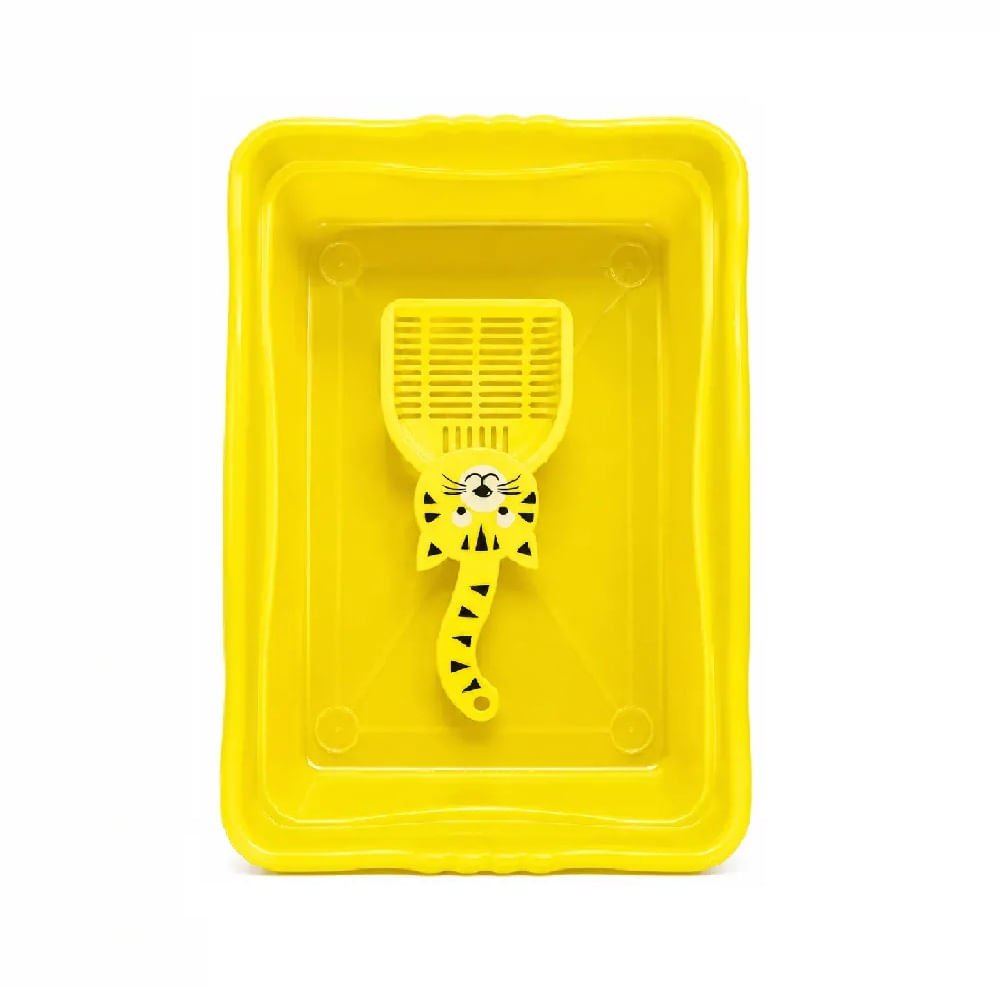 Arenero Básico De Plástico Para Gatos Tamaño Mediano Color Amarillo Con Palita