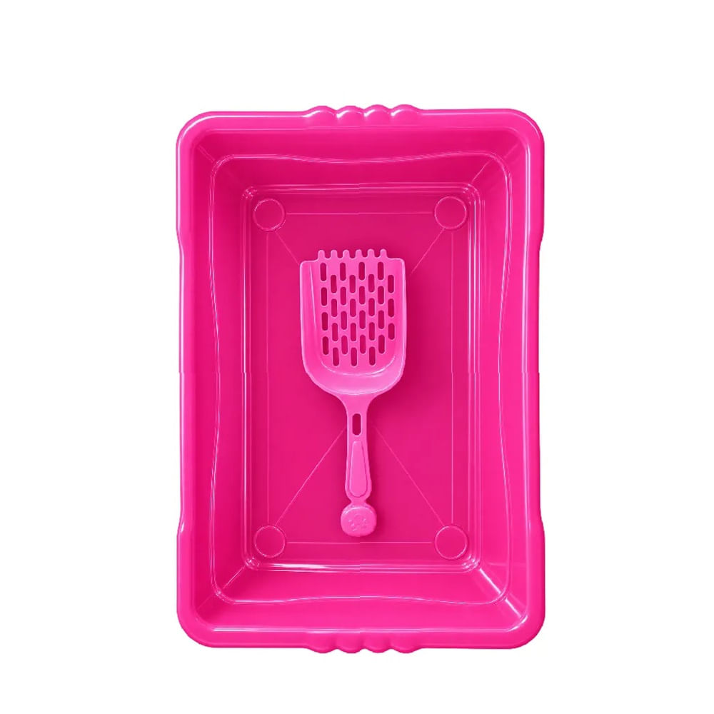 Arenero Básico De Plástico Para Gatos Tamaño Mediana Color Fucsia Con Palita