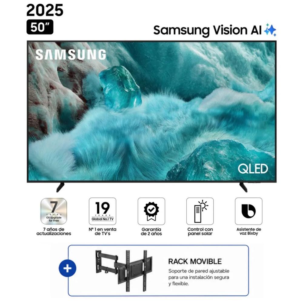 Televisor Samsung 50 QLED Smart TV 4K UHD Vision AI QN50Q7FAAG y Rack Movible