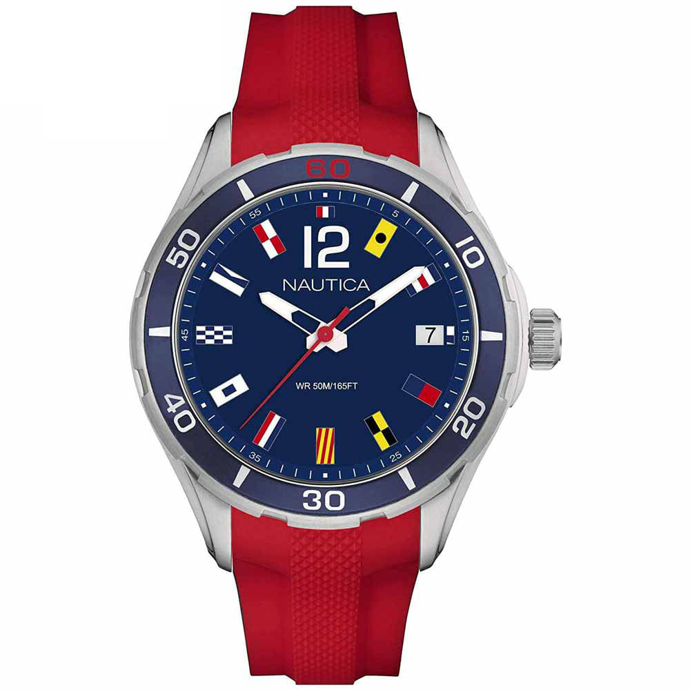 Reloj Nautica NST 1 NAPNSI803 Fecha Correa de Silicona Rojo Dial Azul