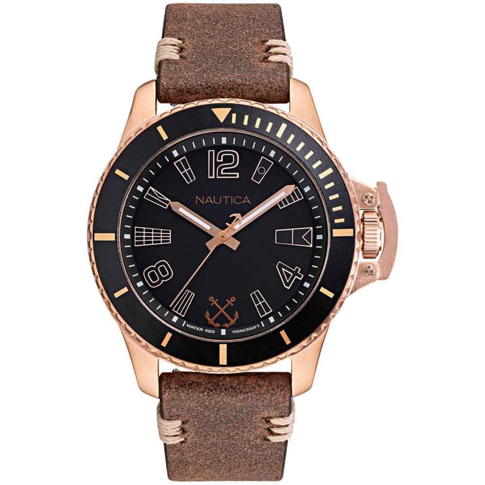 Reloj Nautica Bayside NAPBSF915 Correa de Cuero Marrón Dial Negro