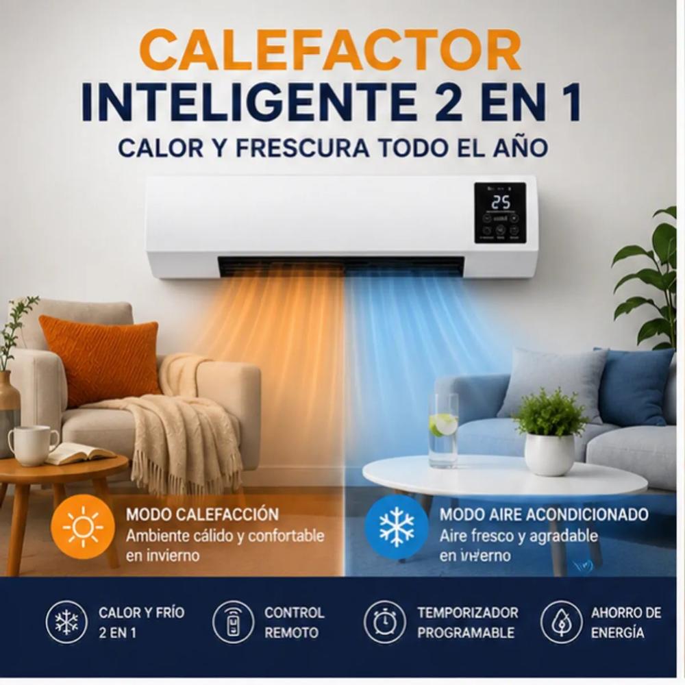 Calefactor de Pared 2 en 1 con Ventilacion y Control Remoto Aire Caliente y Ventilador Color Blanco