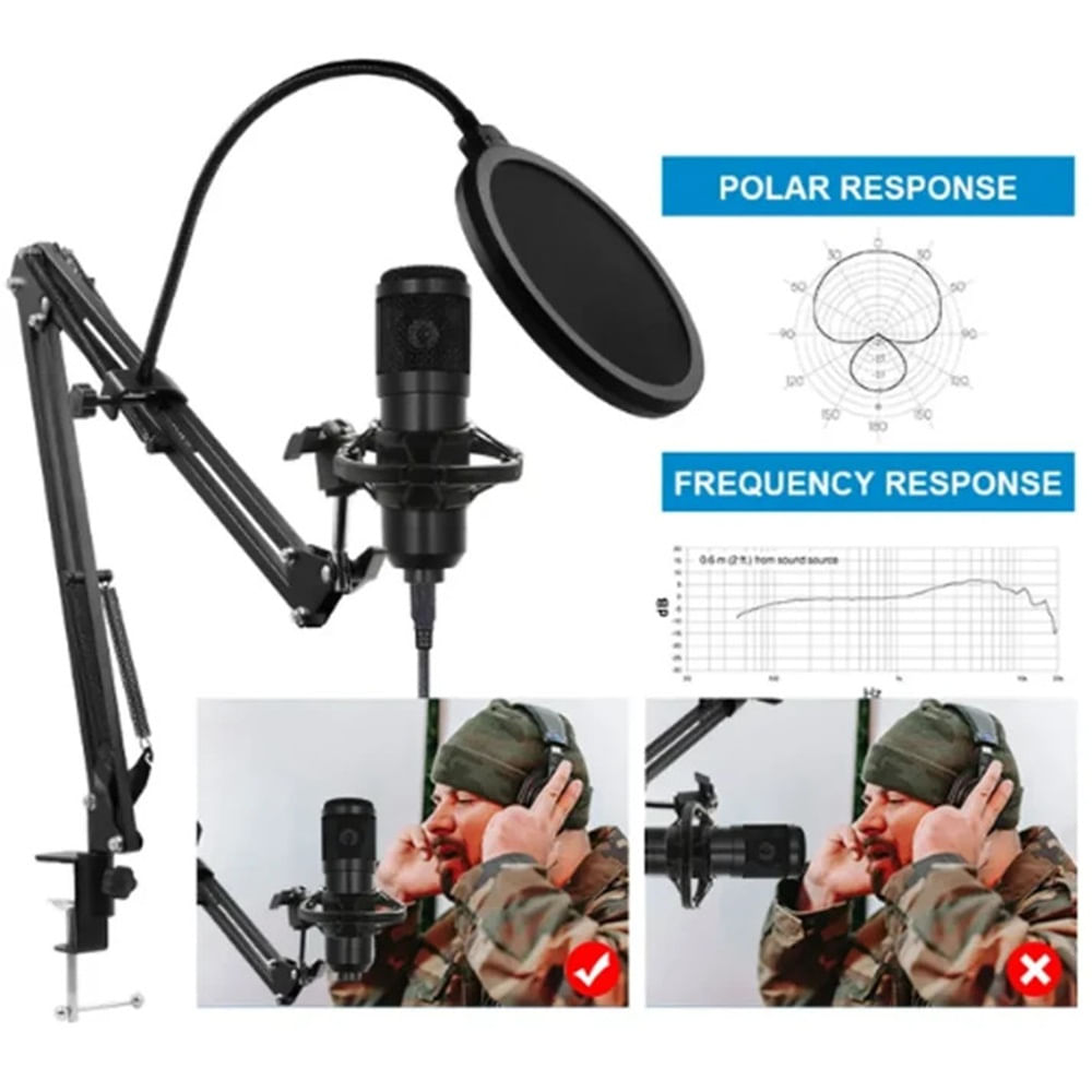 Kit Micrófono Condensador Profesional Brazo Soporte 2 NEGRO - MOD  BM-800TZ